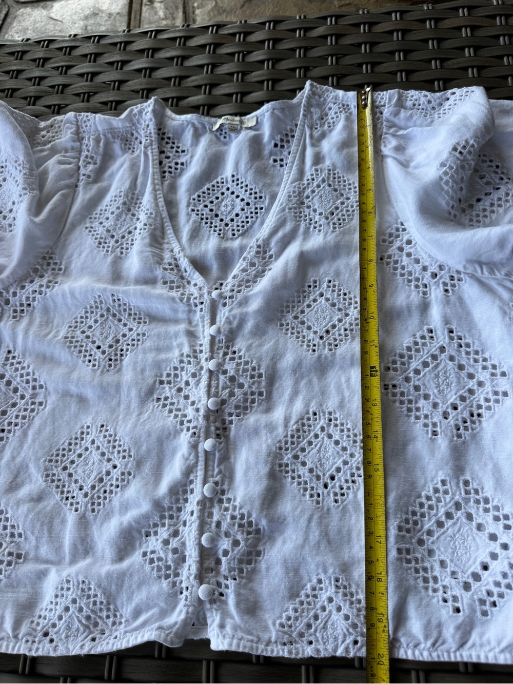 Madewell Eyelet Flutter-Sleeve Top White Linen Blend Button Front Blouse XL - Picture 13 of 15